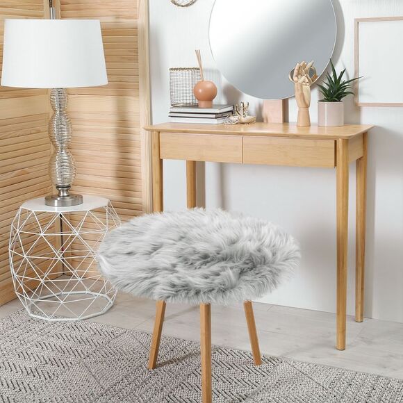 Faux Fur Round Rug Fluffy Area Rugs for Bedroom 2 x 2 Feet Light Gray - Picture 3 of 6